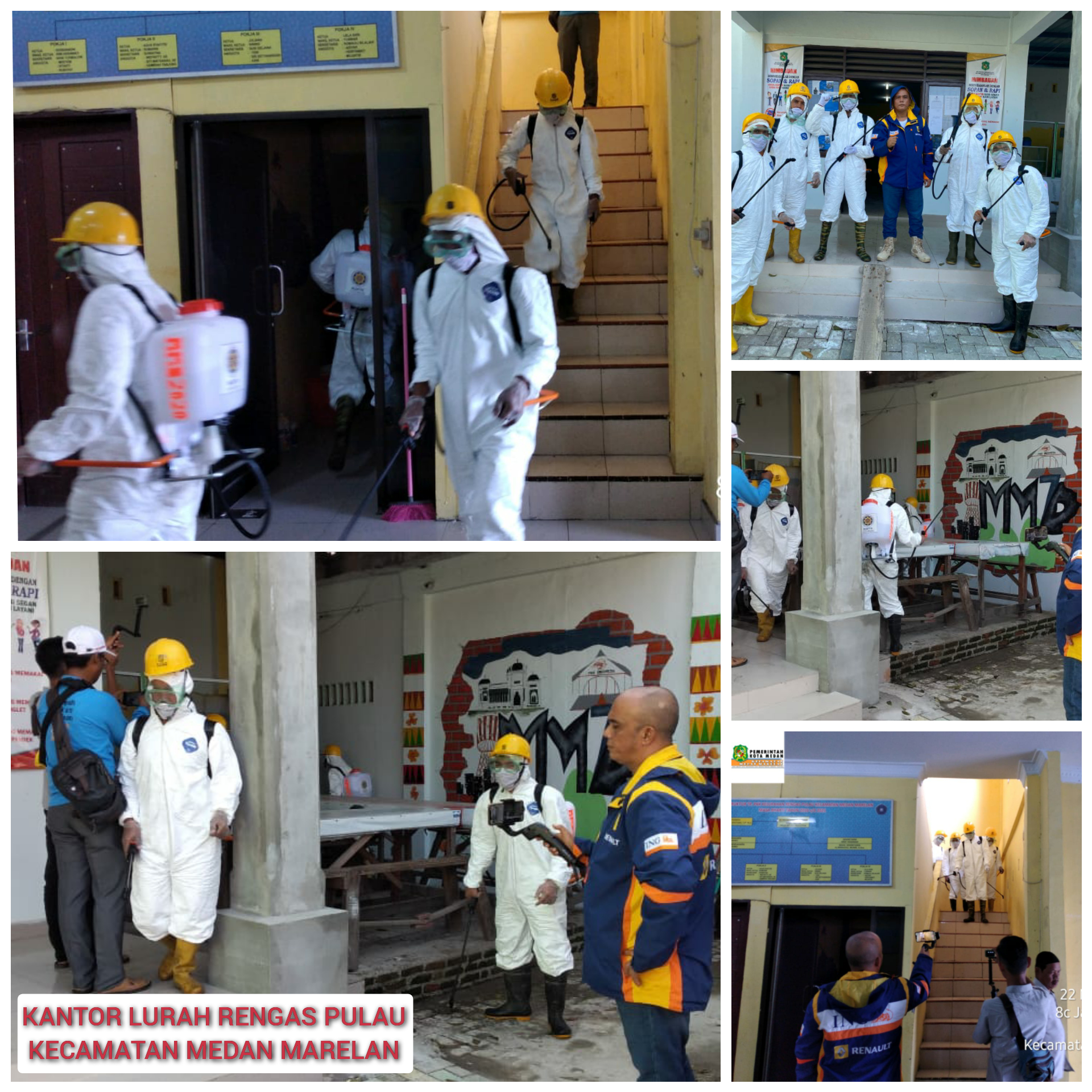 Penyemprotan cairan disinfektan di Kelurahan Rengas Pulau, Kec. Medan Marelan